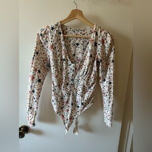 Free People Pink and Brown Long Sleeve Bodysuit